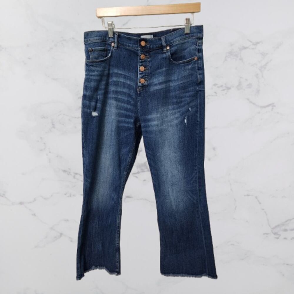 LOFT High Waist Flare Crop Raw Hem Size 32/14 Button Fly